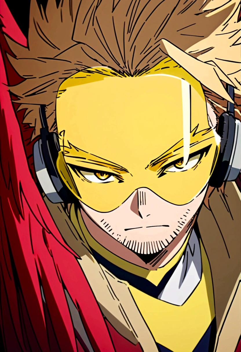 My hero academia Hawks/Keigo Takami keigo_takami, blonde hair, yellow eyes, medium hair, stubble
wings, feathered wings, red wings, tinted eyewear, headphones