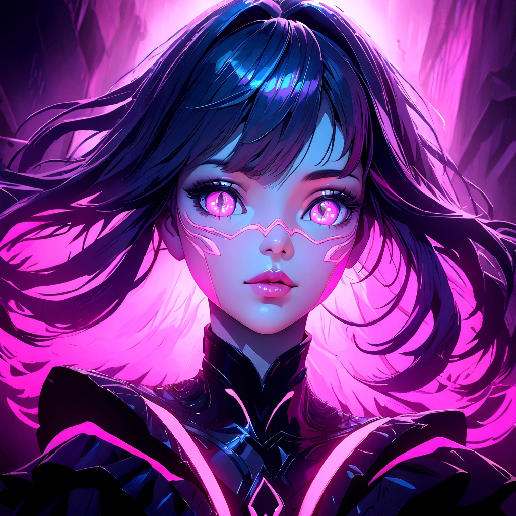a girl in purple and pink neon, full body, detailed facial features, beautiful detailed eyes, beautiful detailed lips, extremely detailed face, long eyelashes, anime style, highly detailed, 8k, cinematic lighting, vibrant colors, neon aesthetic, digital art, masterpiece, photorealistic, hyper detailed