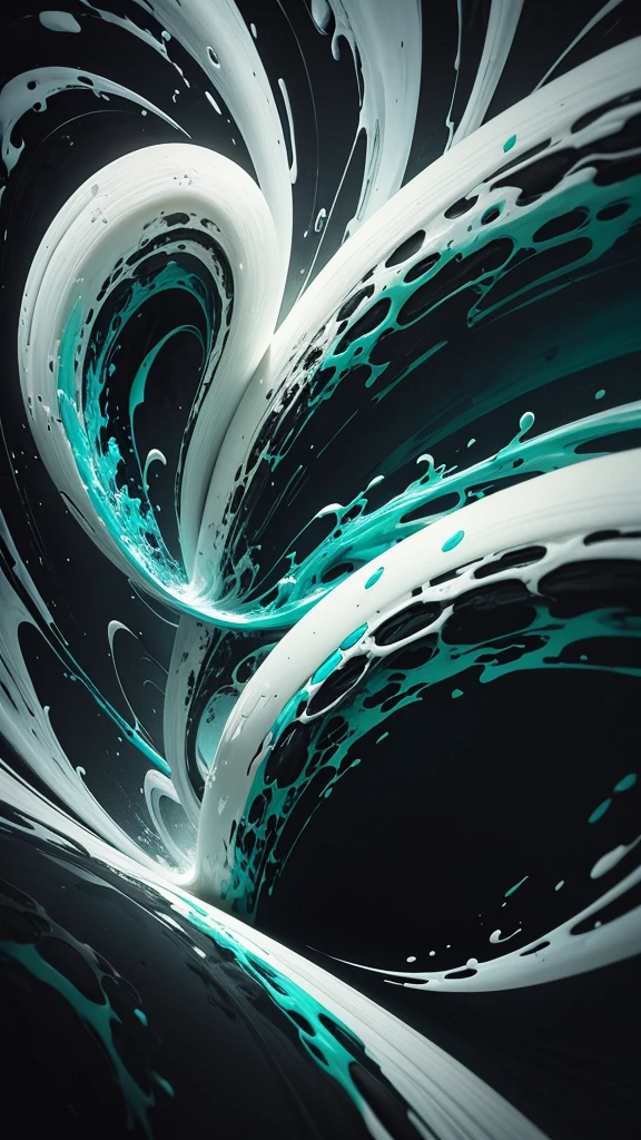 a close up of a white and mint liquid painting on a black background, intricate flowing paint, glossy digital painting, swirling paint, digital art 4k unsettling, 4k highly detailed digital art, swirling liquids, intricate digital painting, abstract liquid, digital art 4k, digital art 4 k, digital artwork 4 k, abstract, mind-bending digital art
