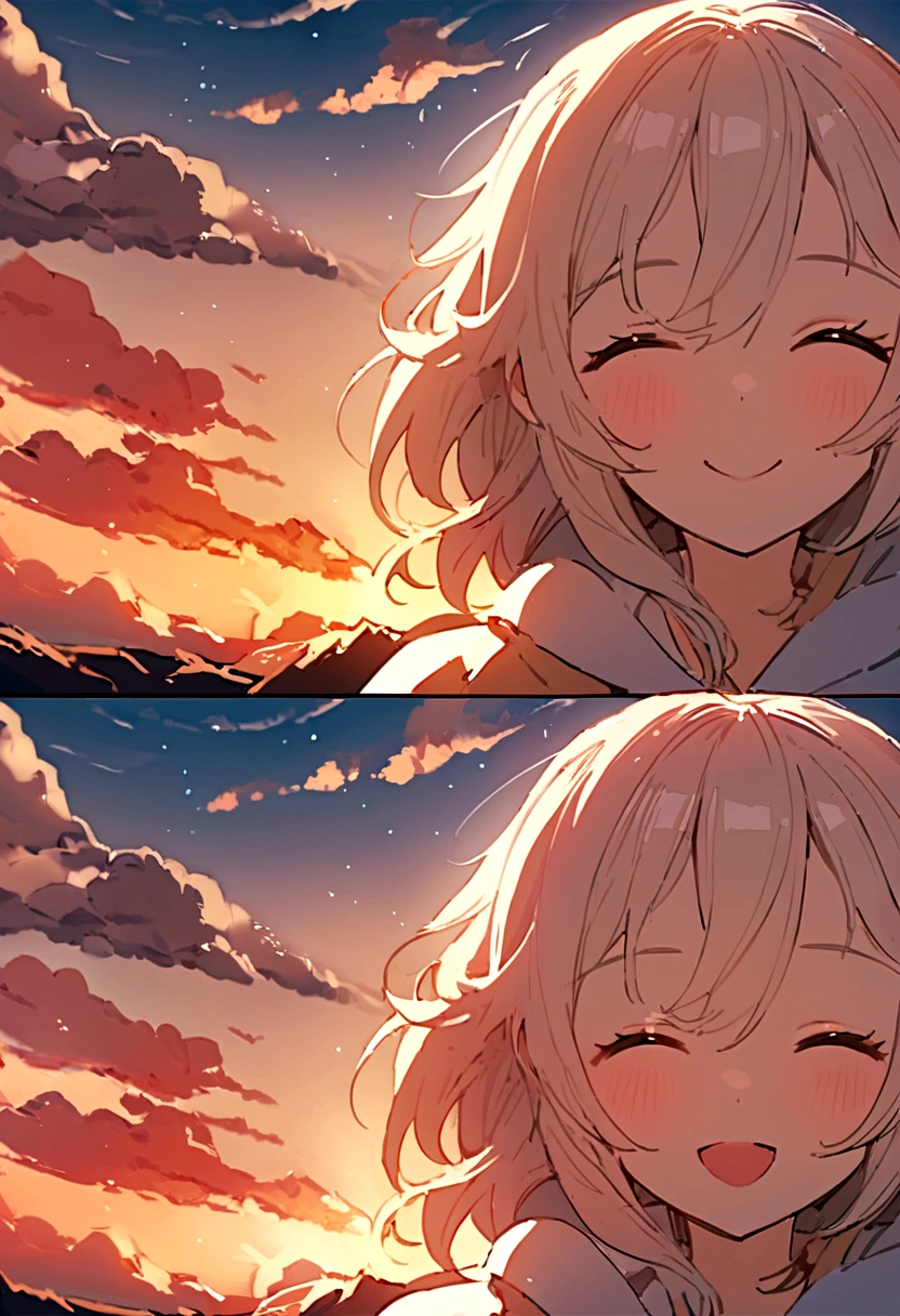 masterpiece, Highest quality, Freeze Frame, 1 girl, Cloud Girl, Floating in the sky, close, hell, Happy, warm, Soft Light, Sunrise gorgeous little