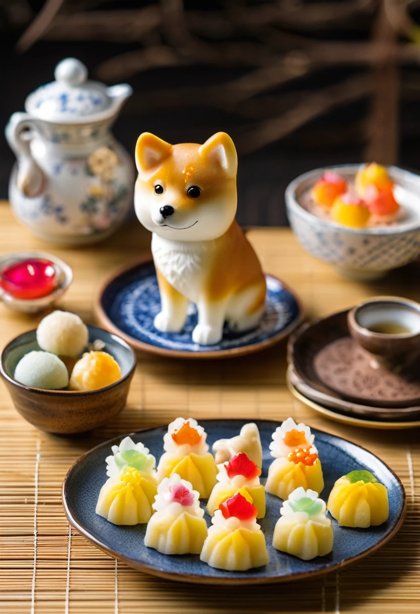 Japanese sweets with Shiba Inu on a plate