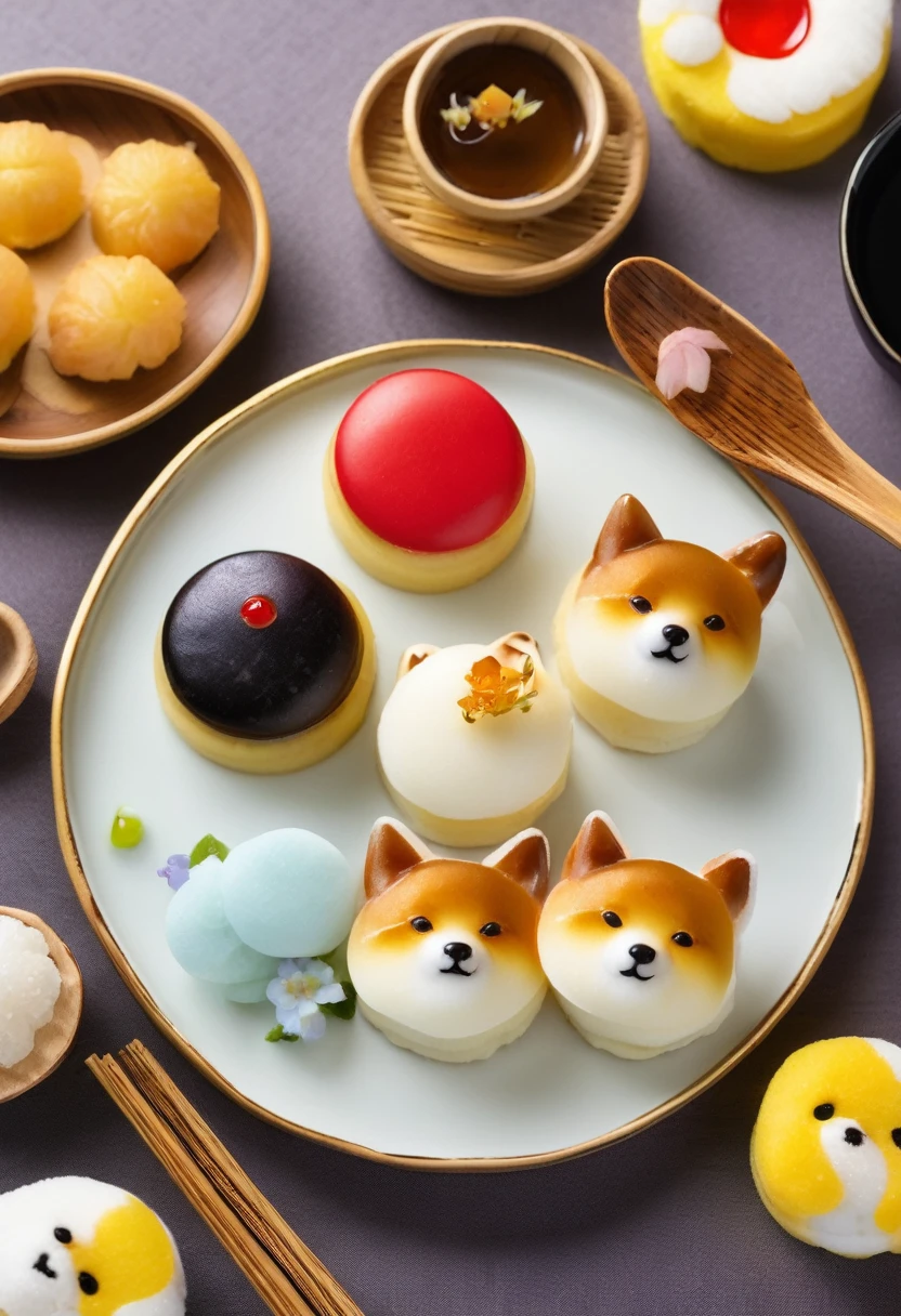 Japanese sweets with Shiba Inu on a plate