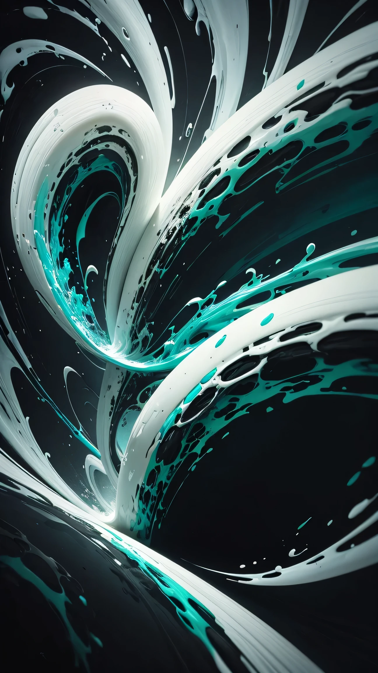 a close up of a white and mint liquid painting on a black background, intricate flowing paint, glossy digital painting, swirling paint, digital art 4k unsettling, 4k highly detailed digital art, swirling liquids, intricate digital painting, abstract liquid, digital art 4k, digital art 4 k, digital artwork 4 k, abstract, mind-bending digital art