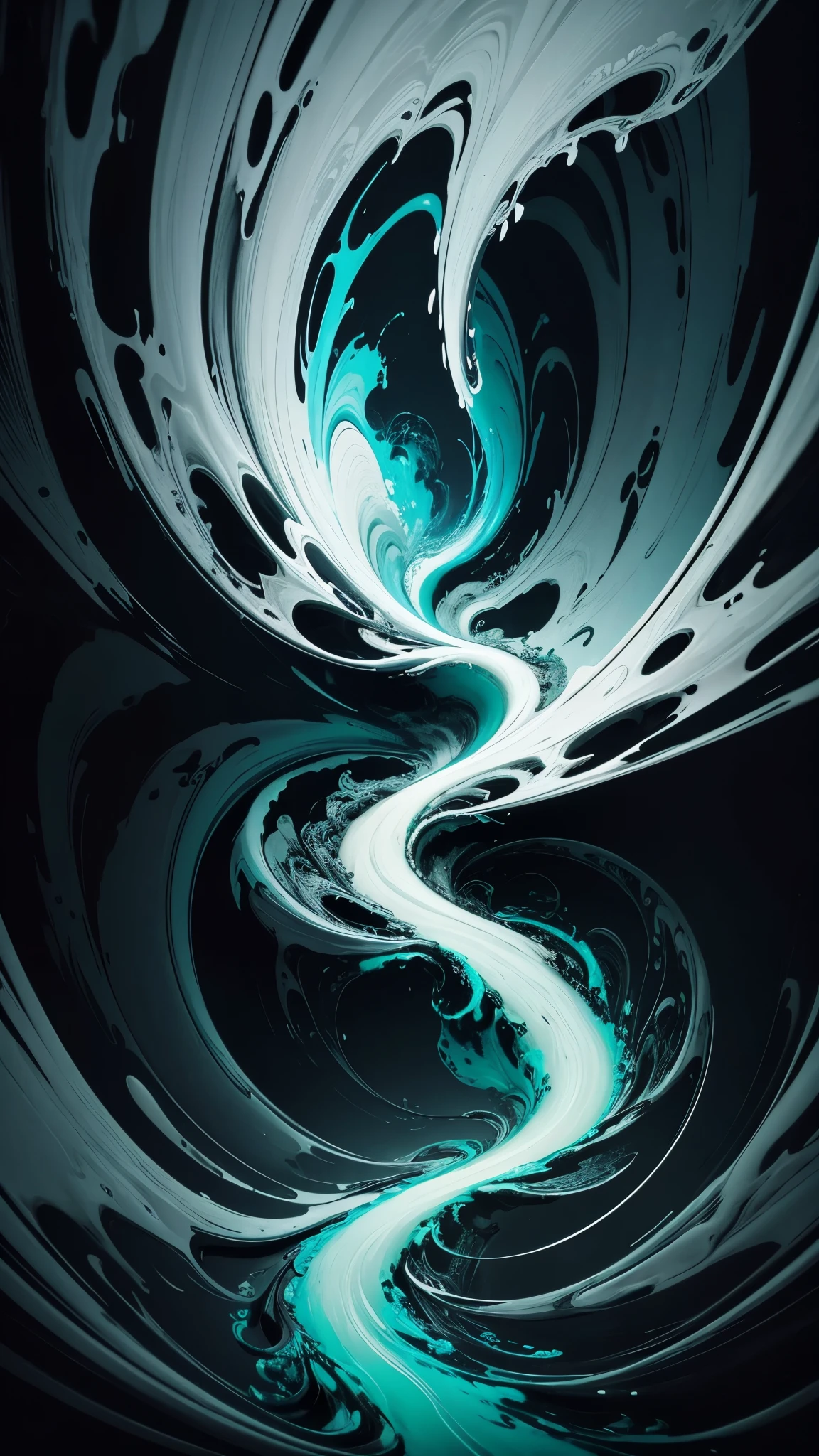 a close up of a white and mint liquid painting on a black background, intricate flowing paint, glossy digital painting, swirling paint, digital art 4k unsettling, 4k highly detailed digital art, swirling liquids, intricate digital painting, abstract liquid, digital art 4k, digital art 4 k, digital artwork 4 k, abstract, mind-bending digital art