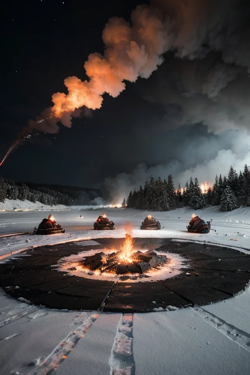 rapid raging fires in a circle on an icy battlefield.