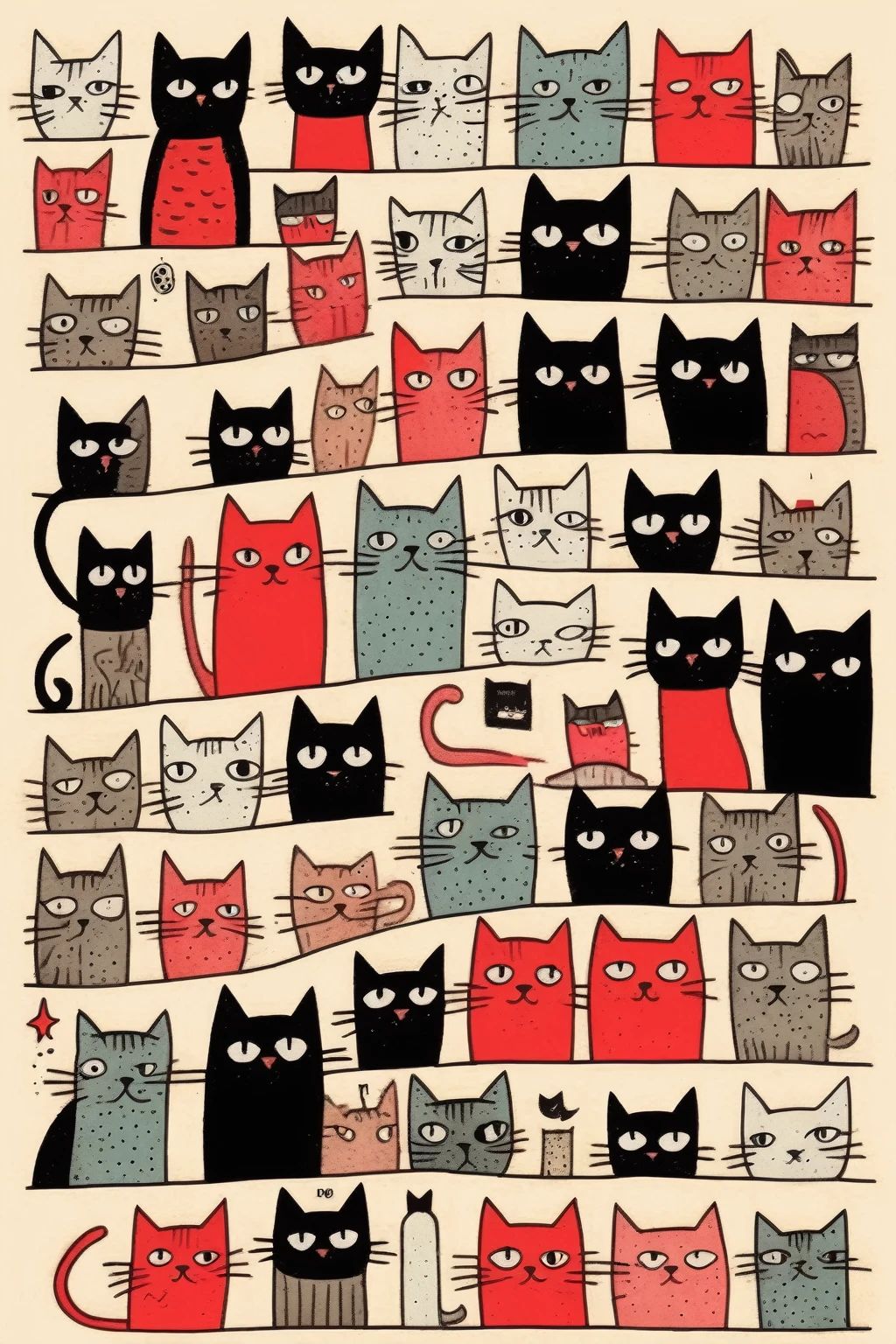 Gemma Correll Style - Cats in comic book style, charming illustrations in Gemma Correll's style.