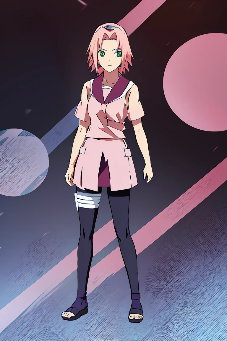 Anime girl, Sakura from naruto,  highschool outfit, black pantyhose, whole body, black shoes, in school 