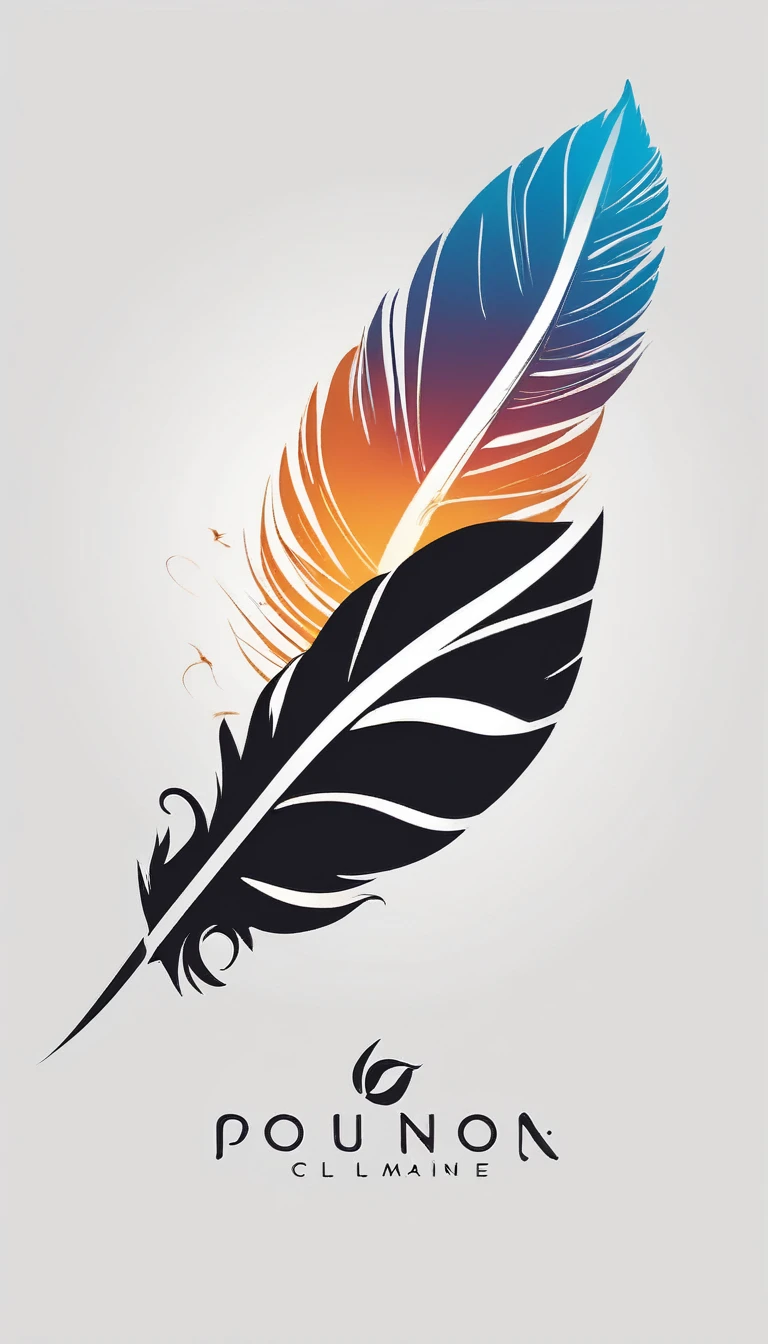 Create a cinematic, abstract symbol for a film production company based on stories and music. The logo should represent the companionship between a boy musician, A Storyteller Fantasy Bird and a Dreamy Feather. Minimalist symbol design