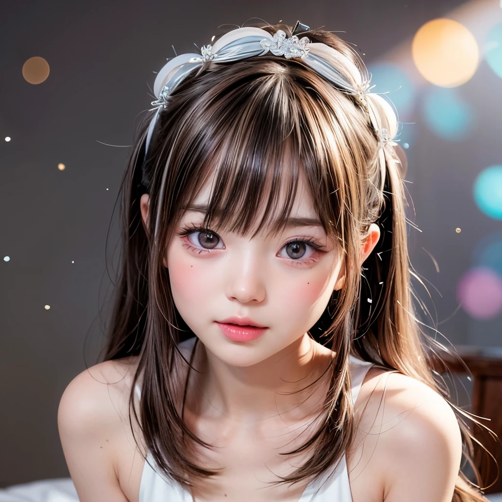 NSFW, 8k, High-level, absurd, masterpiece, best quality, primitive, very detailed CG, very detailed wallpaper, perfect lighting, Extremely detailed (((The personifying " Licca-chan " as a Little Girl))), MysticSight, Tyndall effect, Tyndall scattering, Studio gray background with (many Dazzling RainbowColor particles BokeH:1.28), (RoundlyButts, ThighGap), (Exposed:0.4), (Assfocus with looking ahead), BREAK (NOGIZAKA face variations) Extremely Detailed very KAWAII face variations, perfect anatomy, Childish, captivating gaze, elaborate detailed Eyes with (sparkling highlights:1.28), long eyelashes、Glossy RED Lips with beautiful details, Coquettish tongue, Rosy cheeks, Radiant PearlSkin with clear transparency . { (Dynamic LifeLike expressions:1.4) | :d) }, (large eyes:-1) .
