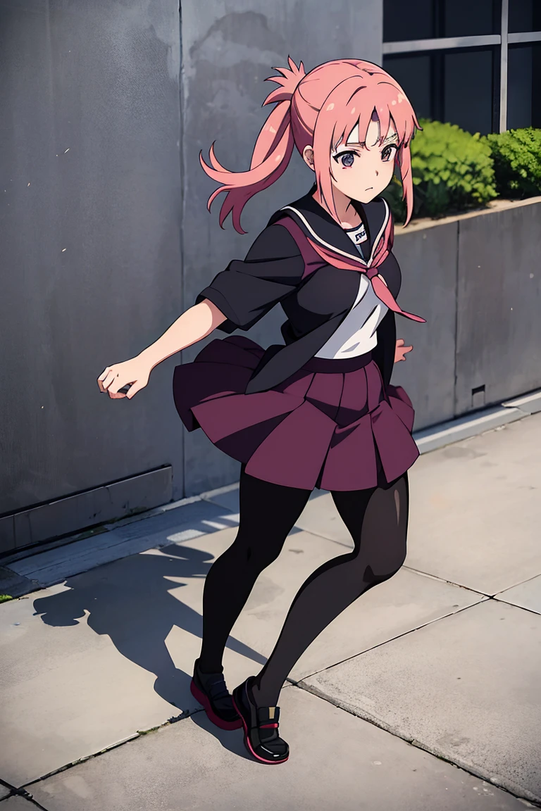 Anime girl, Sakura from naruto,  highschool outfit, black pantyhose, whole body, black shoes, in school 