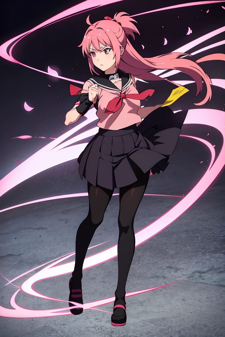 Anime girl, Sakura from naruto,  highschool outfit, black pantyhose, whole body, black shoes, in school 