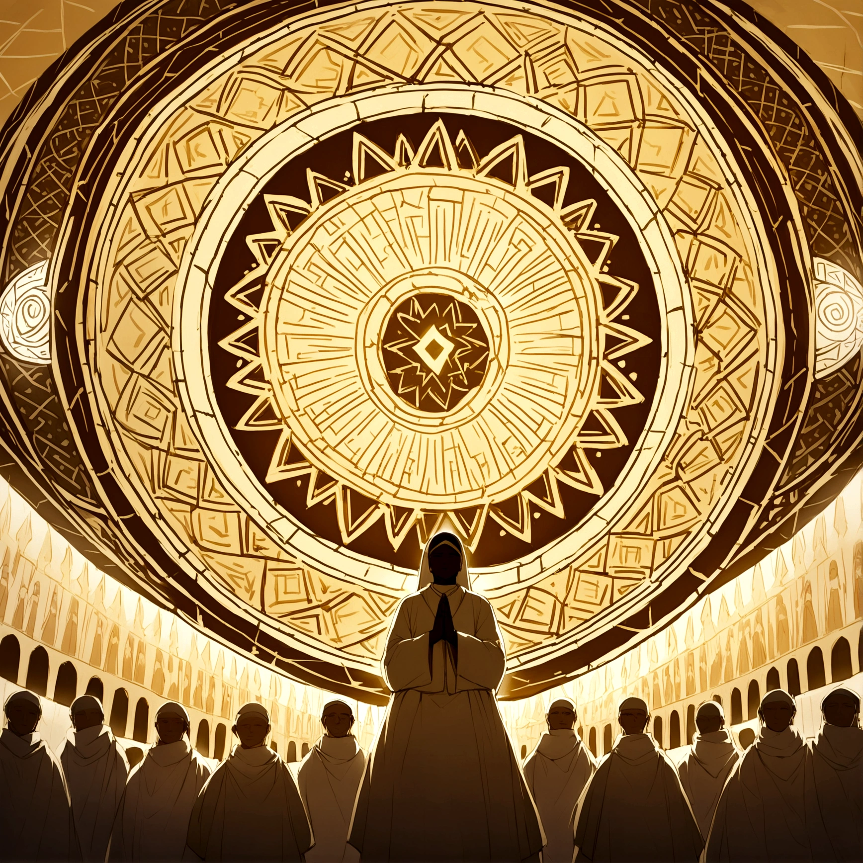 "Create an intricate and spiritually uplifting illustration to commemorate Haji Day, capturing the essence and significance of this holy event. The focal point of the scene should be the Kaaba, the sacred cube-shaped structure in the center of the Grand Mosque in Mecca, bathed in soft, golden sunlight. Surrounding the Kaaba, depict a sea of pilgrims dressed in simple, white Ihram garments, symbolizing purity and equality before God. The pilgrims should be shown in various acts of worship, such as walking in Tawaf (circling the Kaaba), praying, and standing in reflection.

Incorporate diverse elements to represent the global nature of the pilgrimage, showing people of different ethnicities, ages, and backgrounds united in their devotion. The crowd should be dense yet orderly, highlighting the unity and harmony among the worshippers.

The mosque's architecture, including the minarets and arches, should be detailed and majestic, adding to the grandeur of the scene. The sky should be clear with a subtle, warm glow of the early morning or late afternoon, enhancing the serene and holy atmosphere.

Add small but meaningful details such as prayer beads, Quranic scripts, and pilgrims helping each other, to convey a sense of community and mutual support. The overall image should evoke feelings of peace, spirituality, and a profound sense of connection among all present, reflecting the deep spiritual significance of Haji Day."

