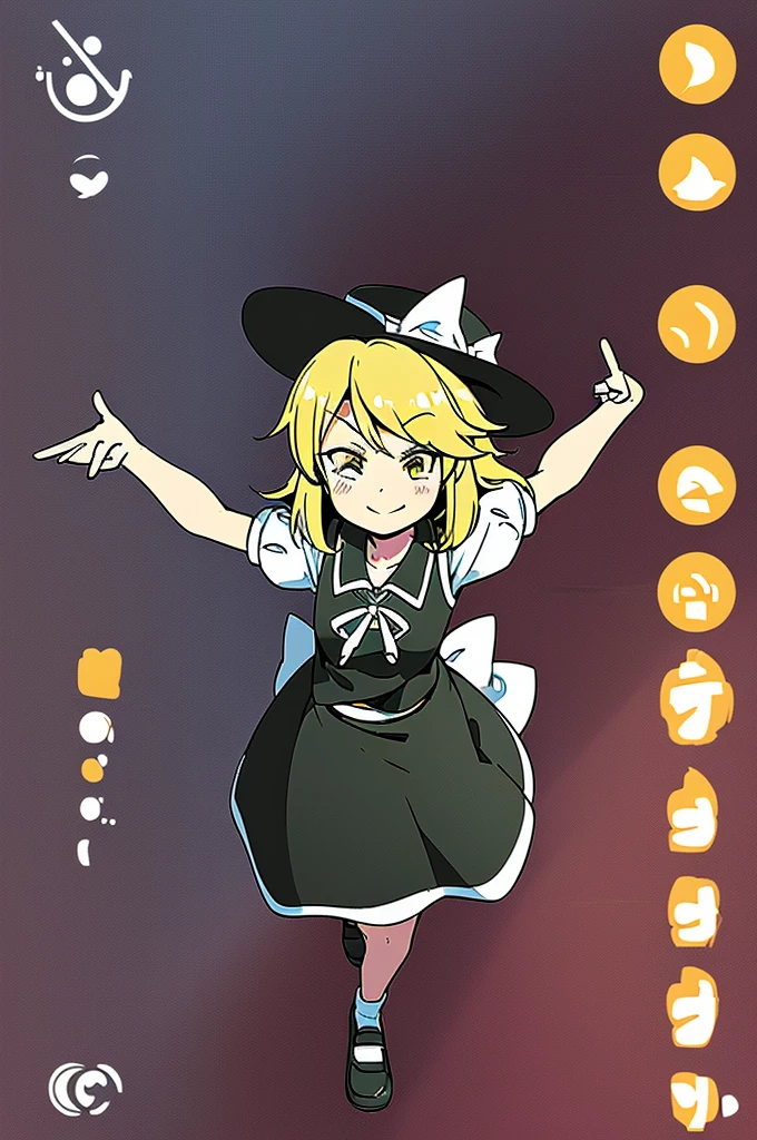 1girl, , , masterpiece, best quality, 10 years old, medium blonde hair, forehead visible bags, yellow eyes, hat, heart, black headwear, puffy short sleeves, log black skirt, heart hads,,1girl, solo, yellow eyes, yellow hair, bow, hat bow, socks, black footwear, black skirt, short sleeves, yuki (touhou), black vest, white sleeves, frill skirt, light smile, from behind, to lift up one’s skirt, cowboy shot, from front, standing , raise one leg, crossed arms, arms up behind, arms behind back, hand between legs, put hands hip, one hand on hip, forward hands, arms raised in the air, punch hands, peace sign, waving, put up index finger, sit, lie down, closed eyes, lie face down, looking back, put one hand chest, leaning forward, cleavage, close up, horizontally outstretched arms, horizontally outstretched legs, front view, front face