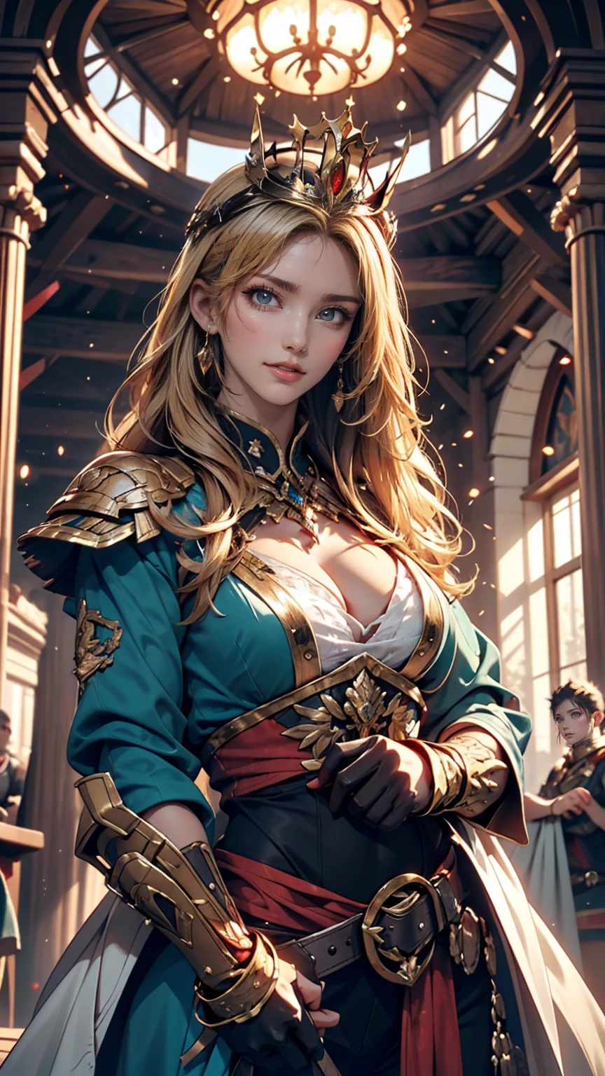 masterpiece,8k,Super detailed,Highest quality,battlefield,(background:The warriors are fighting,Red Warrior,Green Warrior,Jumping,hacka,slush),(Middle Way:The queens are fighting,Blonde queen,Amber Heard,Black-haired queen,Park Bo-young,Fighting Pose),The lighting is dark and gloomy,Exquisite gold armor,Beautiful gold crown,An intricately carved silver sword,An elaborate eagle helmet.