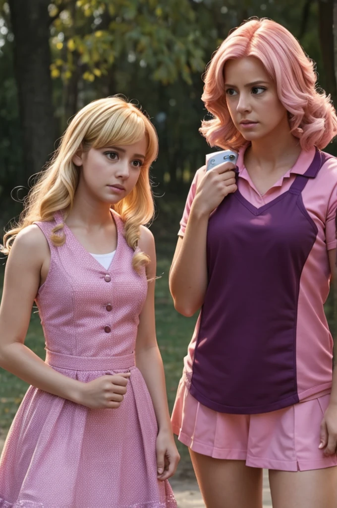 A barb y jill besandose personajes de la pelicula chuky