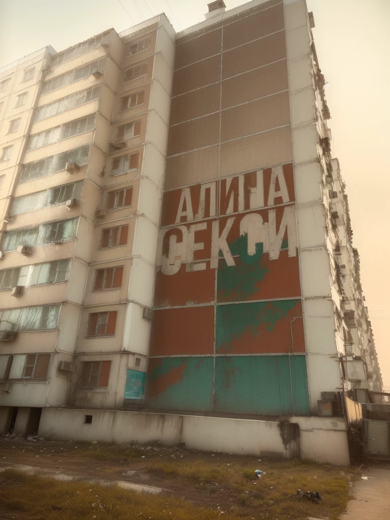 there is a large building with a sign, on which it is written:, Superimposed Cyrillic words, Filmed on Sony Alpha 9, in Russia, Soviet residential buildings, Soviet residential building, decorated with Soviet motifs, soviet style, Adim Kashin, soviet architecture, mirror's edge in Russia, typical russian atmosphere, inspired by Alexander Rodchenko