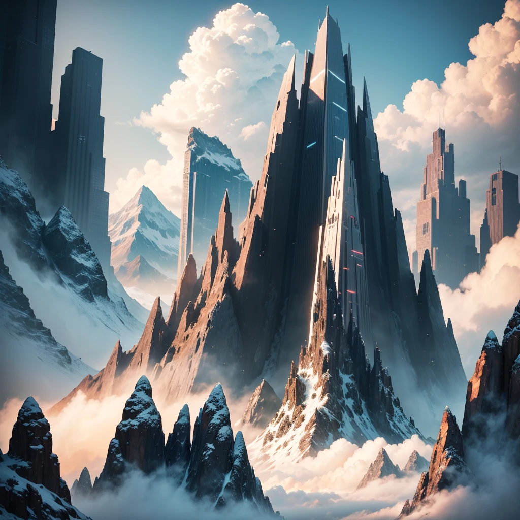 skyscrapers，ＳＦ，super huge mountain，cyber punk，Different world，best quality，8K， Highest quality ultra-high resolution Utopia， Huge Waterfall Nature，masterpiece
，A world beyond imagination，god々the world of，universe