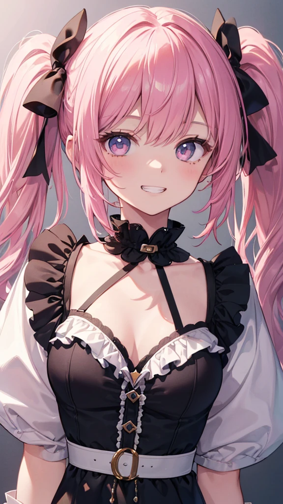 (masterpiece),(Highest quality),(Very detailed),(Best illustrations),(Best Shadow),Natural Light,(Detailed Background),(so beautiful)(masterpiece),(Highest quality),(Very detailed),(Best illustrations),(Best Shadow),(Detailed Background),(so beautiful), masterpiece, Highest quality, High resolution,,(masterpiece1.5),super high quality, Super detailed,Perfect drawing,girl(8k、Highest quality、Highest quality、masterpiece)、Detailed face、One Woman、Pink Hair、Twin tails、Open your mouth,Look down on me、Wicked Smile、((grin))、Girls&#39; Clothing
