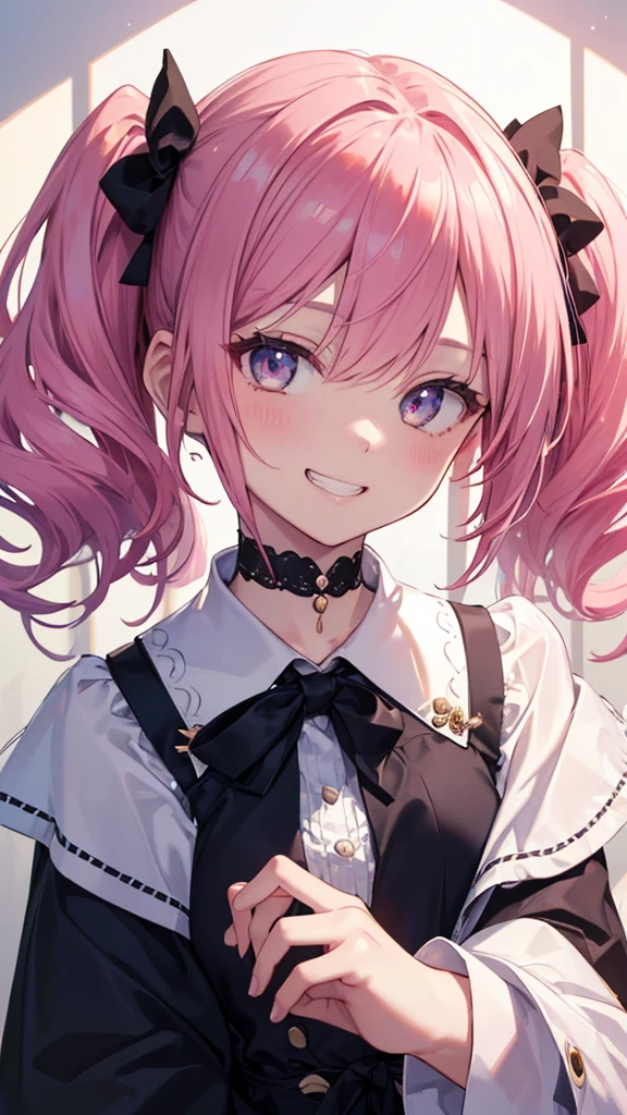 (masterpiece),(Highest quality),(Very detailed),(Best illustrations),(Best Shadow),Natural Light,(Detailed Background),(so beautiful)(masterpiece),(Highest quality),(Very detailed),(Best illustrations),(Best Shadow),(Detailed Background),(so beautiful), masterpiece, Highest quality, High resolution,,(masterpiece1.5),super high quality, Super detailed,Perfect drawing,girl(8k、Highest quality、Highest quality、masterpiece)、Detailed face、One Woman、Pink Hair、Twin tails、Open your mouth,Look down on me、Wicked Smile、((grin))、Girls&#39; Clothing