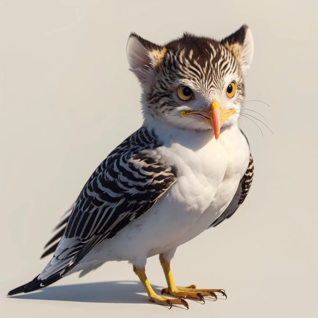 Small Animaly, has yellows stripes on his skin, gold eyes, seagull mixed with ant, Grassroots, no background