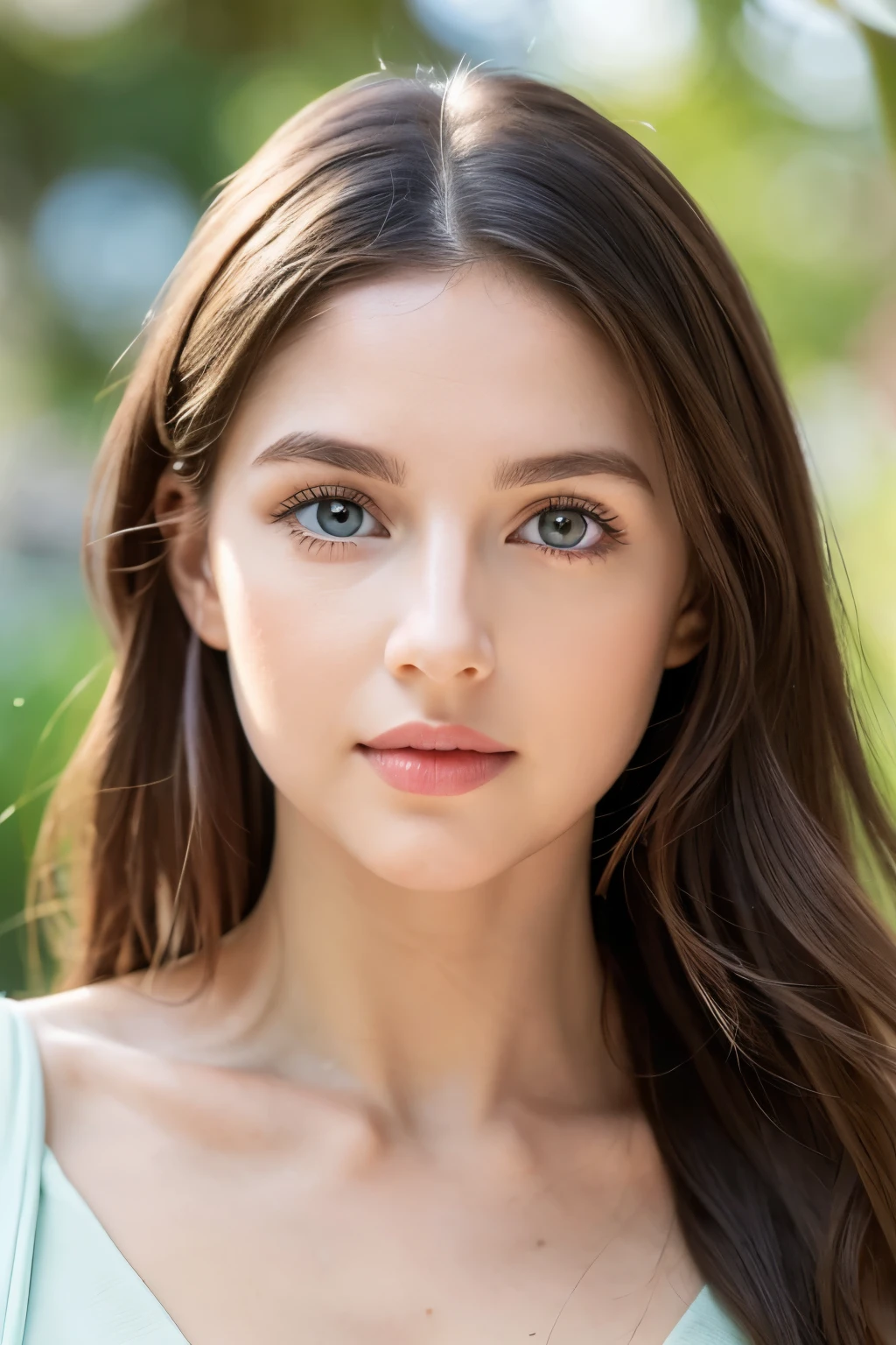 Perfect facial symmetry, smooth and glowing skin, une peau lisse et saine, peau blanche et lisse, visage lisse, blue eyes, jade green eyes, peach red lips, Black wavy hair, gallbladder nose