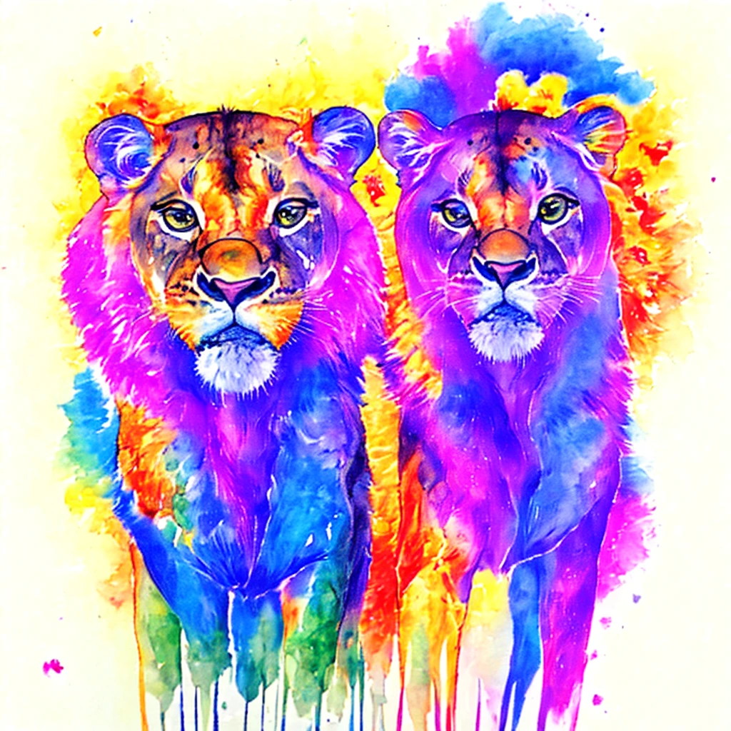 Title: "Lucky Lioness Bouquet: Vintage T-shirt Design" Prompt: Create a 2D sketch of a T-shirt design that shows a happy multi-colored lioness with multi-colored eyes, surrounded by beautiful flowers and smiling widely with a mischievous grin. The lioness should have a beautiful, fair, bright, colorful, hairy appearance and look in a state of pure bliss. The design should be in the style of Animal Art, Pop Art, Low Art and Conceptual Art inspired by the whimsical and colorful works of Ralph Steadman. The background of the design should be plain white, with a little texture or decoration added to add depth and interest. The image should be highly detailed and cinematic, capturing the playful and joyful spirit of the lioness and the bouquet. The lioness should have different colored eyes, which will add to the overall surreal and whimsical feel of the design. The use of bright pastel colors should be encouraged, creating a contrast between the lighter, softer shades of the lioness's coat and the richer, more saturated tones of the flowers. A lioness's hair and fur should be textured and voluminous, appearing thick and full, adding to the overall look of a cute and adorable design. Overall, the design is intended to be a bright, colorful and fun addition to any vintage clothing collection, reflecting the joyful and whimsical spirit of childhood memories and creative wonders