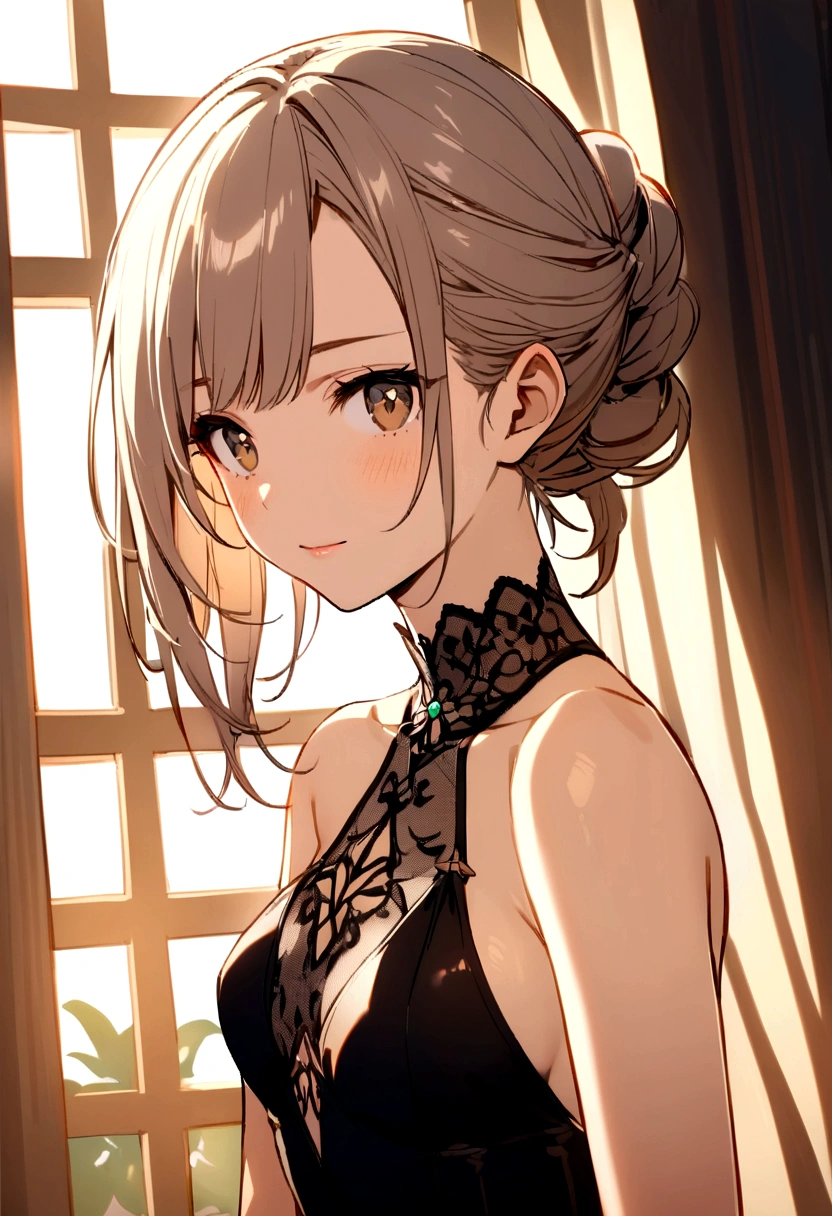 halterneck,
black halterneck leotard,
bare shoulders