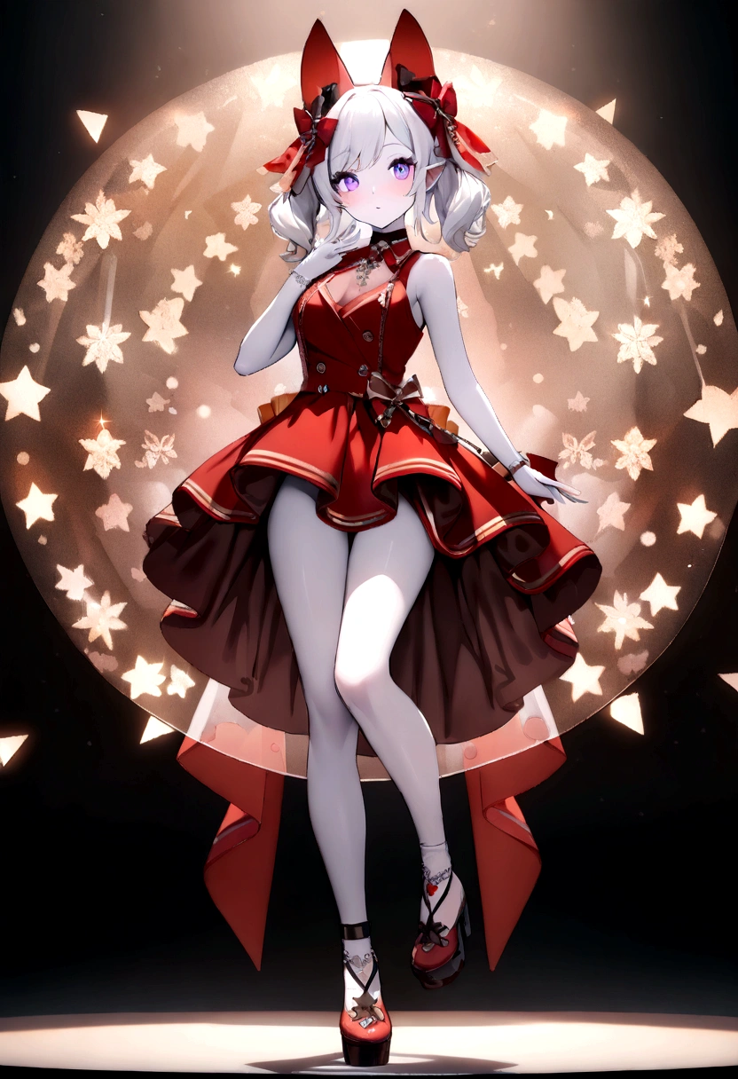 1 Girl, Medium Tits, Starry Eyes, (8k, RAW Photo, High Sensitivity, Best Quality, Masterpiece, Ultra High Resolution, Realism: 1.25), Blush, (Very Detailed CG Unity 8k Wallpaper, Best Quality, High Resolution: 1.2), (ultra_detailed, UHD: 1.2), Perfect Lighting, Unique, (1 Girl: 1.4), (Pretty Girl: 1.2), Unreal Engine, Side Light, White Hair, Fox Ears, Purple Eyes, Perfect Face, Detailed Face, Perfect Body, Beautiful Eyes, Beautiful Face, (Bright Skin: 1.4), Idol, (Full Body), Red T-shirt, Transparent,
