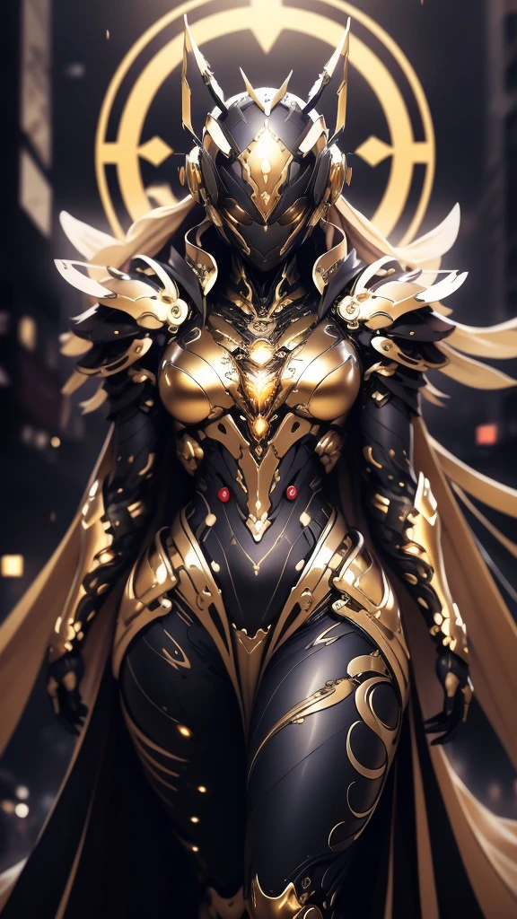 A woman adorned in fantasy-style full-body armor, a crown-concept fully enclosed helmet that unveils only her eyes, a composite layered chest plate, fully encompassing shoulder and hand guards, a lightweight waist armor, form-fitting shin guards, the overall design is heavy-duty yet flexible, (the armor gleams with a golden glow, complemented by red and blue accents), exhibiting a noble aura, she floats above a fantasy-surreal high-tech city, this character embodies a finely crafted fantasy-surreal style armored hero in anime style, exquisite and mature manga art style, (mixture of Queen bee and Spider concept Armor, plasma), ((Element, elegant, goddess, femminine:1.5)), metallic, high definition, best quality, highres, ultra-detailed, ultra-fine painting, extremely delicate, professional, anatomically correct, symmetrical face, extremely detailed eyes and face, high quality eyes, creativity, RAW photo, UHD, 32k, Natural light, cinematic lighting, masterpiece-anatomy-perfect, masterpiece:1.5