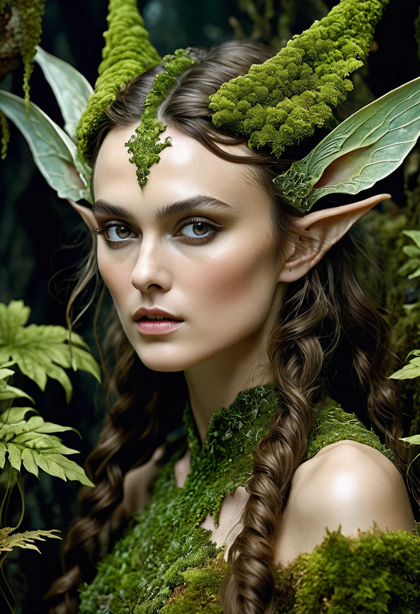 Looks like Keira Knightley, Closeup of a Surreal moss Elf with pointy ears in the styles of Ernst Haeckel, Arthur Rackham, Roger Dean, Jeff Wall, by Wolfgang Tillmans, Brooke Shaden $etching drawing illustration$ resin
detailed matte painting, deep color, fantastical, intricate detail, splash screen, complementary colors, fantasy concept art, 8k resolution trending on Artstation Unreal Engine 5, ethereal beauty, stunning beauty,