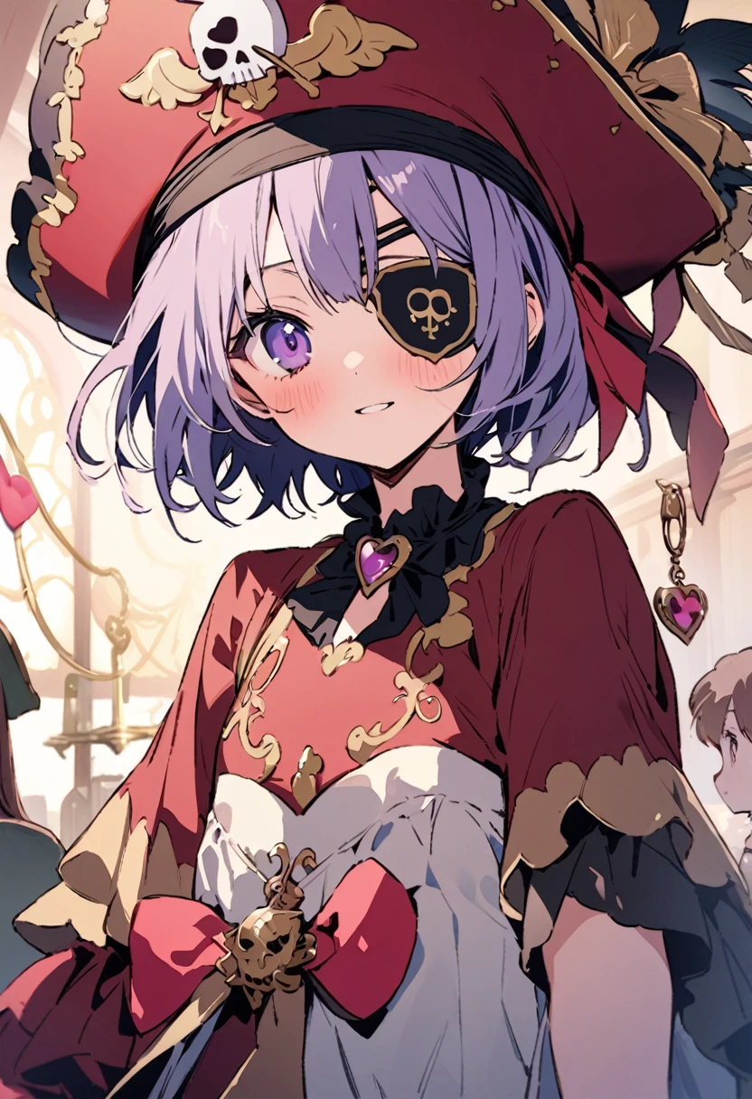 masterpiece, Highest quality, Illustration of the novel, High resolution, 18+ Adult content, Sensual, Intimate, Emotional, Passionate, romantic, sweet, Adorable, Innocent, Pure, Charmな, Charmな, Charm, mysterious, Charmな, Charmな, Immersive, Charmな, dream-like, Surreal, Imaginative, Whimsical, Artistic, Avant-garde, timeless, elegant, Sophisticated, chic, Sophisticated, personality, original, Charmな,((Loli Pirate:1.3)),((Eye patch:1.3))、((Upper Body:1.3))