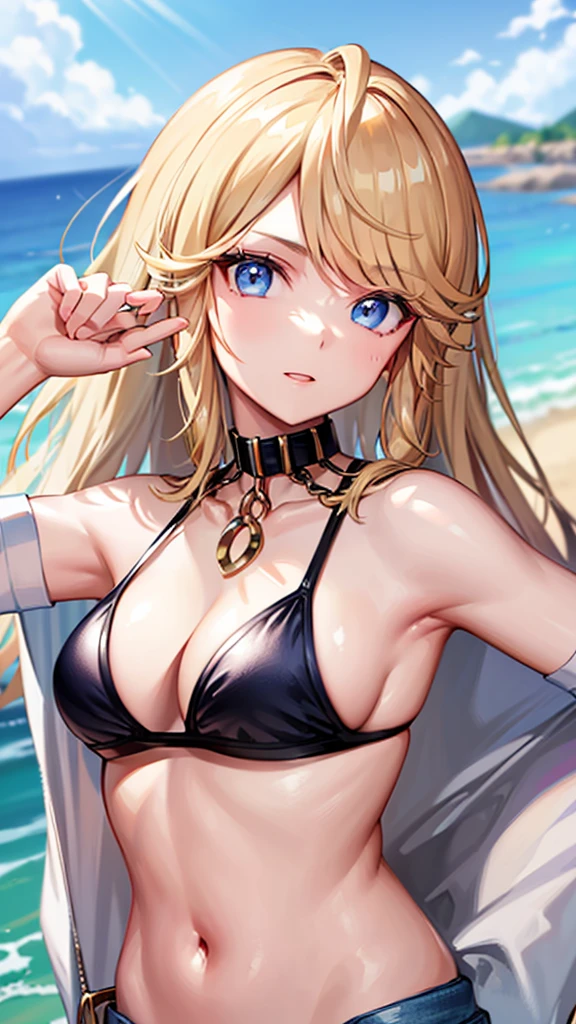 (((masterpiece))),(((High resolution)))、(((perfect face)))、(((Gold City)))、, ((bikini)),  Plump, top quality eyes, detailed texture, look at the camera, big tits, ((high resolution face))
