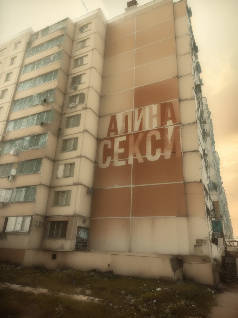 there is a large building with a sign, on which it is written:, Superimposed Cyrillic words, Filmed on Sony Alpha 9, in Russia, Soviet residential buildings, Soviet residential building, decorated with Soviet motifs, soviet style, Adim Kashin, soviet architecture, mirror's edge in Russia, typical russian atmosphere, inspired by Alexander Rodchenko