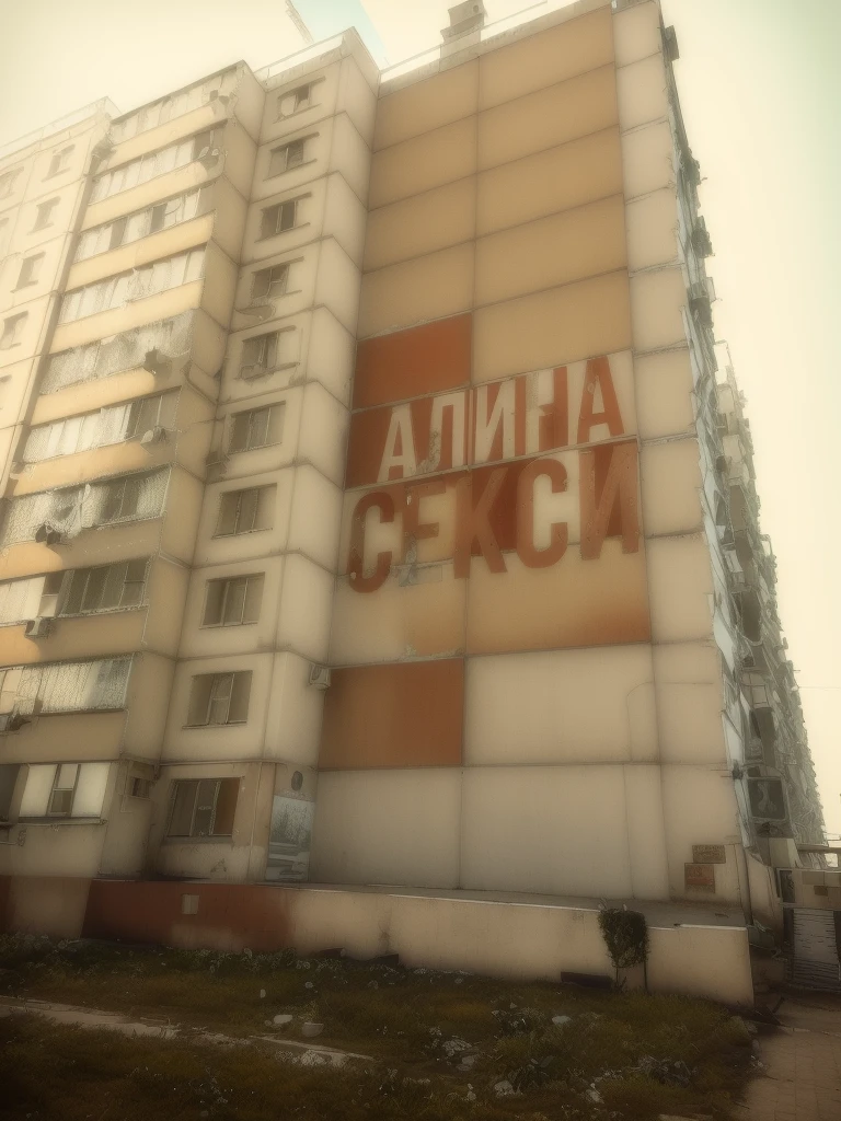 there is a large building with a sign, on which it is written:, Superimposed Cyrillic words, Filmed on Sony Alpha 9, in Russia, Soviet residential buildings, Soviet residential building, decorated with Soviet motifs, soviet style, Adim Kashin, soviet architecture, mirror's edge in Russia, typical russian atmosphere, inspired by Alexander Rodchenko