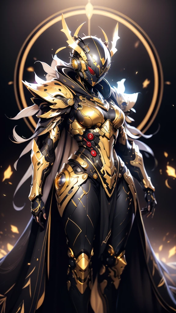 A woman adorned in fantasy-style full-body armor, a crown-concept fully enclosed helmet that unveils only her eyes, a composite layered chest plate, fully encompassing shoulder and hand guards, a lightweight waist armor, form-fitting shin guards, the overall design is heavy-duty yet flexible, (the armor gleams with a golden glow, complemented by red and blue accents), exhibiting a noble aura, she floats above a fantasy-surreal high-tech city, this character embodies a finely crafted fantasy-surreal style armored hero in anime style, exquisite and mature manga art style, (mixture of Queen bee and Spider concept Armor, plasma), ((Element, elegant, goddess, femminine:1.5)), metallic, high definition, best quality, highres, ultra-detailed, ultra-fine painting, extremely delicate, professional, anatomically correct, symmetrical face, extremely detailed eyes and face, high quality eyes, creativity, RAW photo, UHD, 32k, Natural light, cinematic lighting, masterpiece-anatomy-perfect, masterpiece:1.5