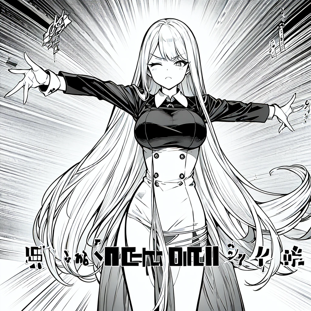 masterpiece, best quality, long straight hair, female, Irritated expression, office worker suit, girl, ( There is only one person ), angry expression, big bust, eyes closed