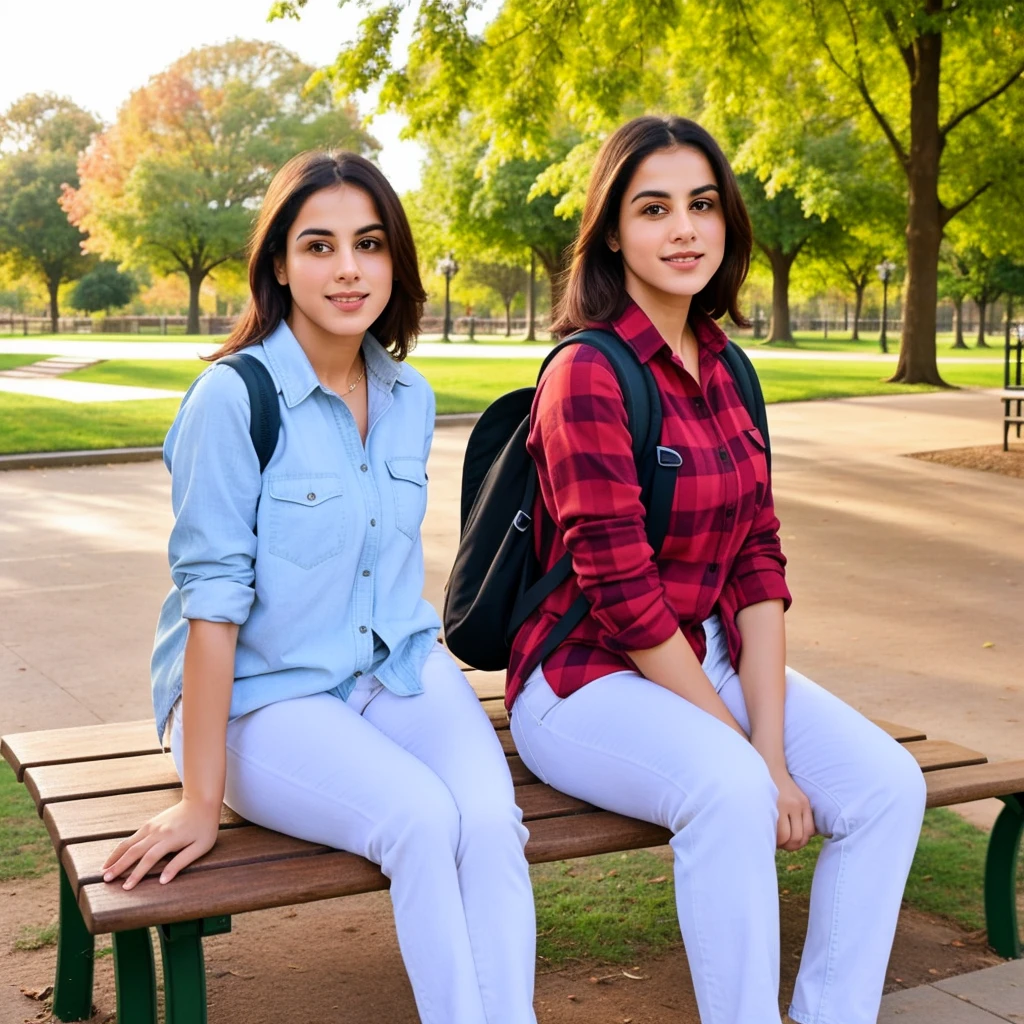 araffe sitting on a bench in a park with a backpack, sitting on a park bench, sitting on bench, casual photography, casual pose, sitting on a bench, candid picture, at a park, with lovely look, wearing a flannel shirt, in a park, stylish, stylish pose, attractive girl, sit on a bench, beautiful image, edited, 