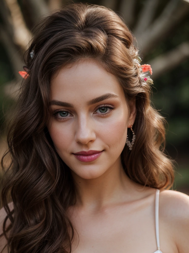 wonderful girl, leaning forward.

dress with straps,

fantastic face, 

caucasian, 

beautiful look, 

detailed hair, 

ultra focus, 

face ilumined, 

face detailed, 

8k resolution, 

painted, 

dry brush, 

brush strokes, 

razumov style and garmash style,
Fairytale. Surrealism, hyperrealism.

Detailed face, perfect face, perfect clear eyes, perfect lips.

Insanely detailed. Luminous dreamlike painting, soft rim lighting, cinematic lighting, beautiful colors. Ultra detailed close up portrait of a bioluminescent peacock princess. Dark forest background, stardust, moonlight.

 ....Tall, Athletic, Triangular Face, Fair Skin, long brown Hair, hazel Eyes, [[Curved Nose]], Thick Lips, Round Chin, Instagram model, cheerful smile, medium breasts, coral stain lipstick,
Masterpiece, hi res, 8k, award winning, RAW photo, high quality, 35mm photograph, film grain, bokeh, professional, 4k, highly detailed, 