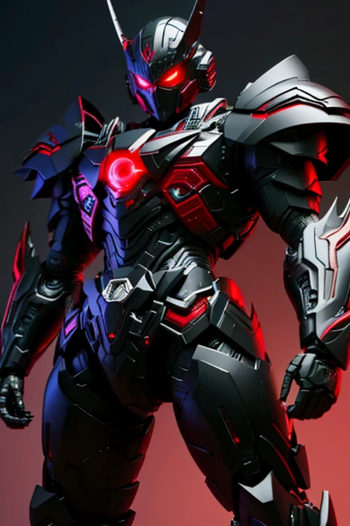 A Kamen Rider with red eyes and black armor,The whole picture is dark,eyes a little bigger