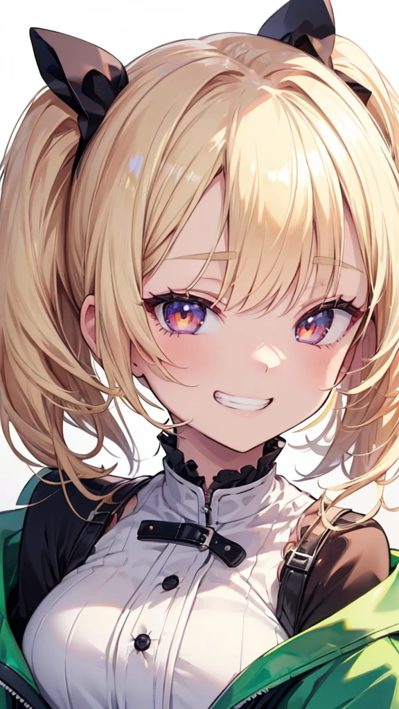 (8k、Highest quality、Highest quality、masterpiece)、Detailed face、One Girl、 Blonde、、Twin tails、Look down on me、Wicked Smile、((grin))、
