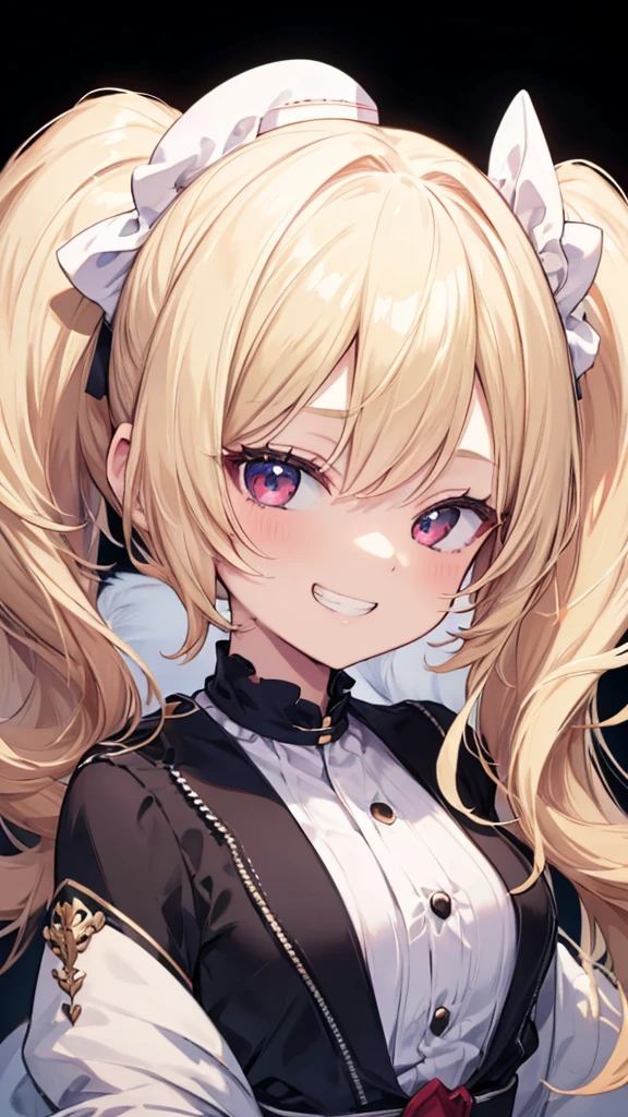 (8k、Highest quality、Highest quality、masterpiece)、Detailed face、One Girl、 Blonde、、Twin tails、Look down on me、Wicked Smile、((grin))、