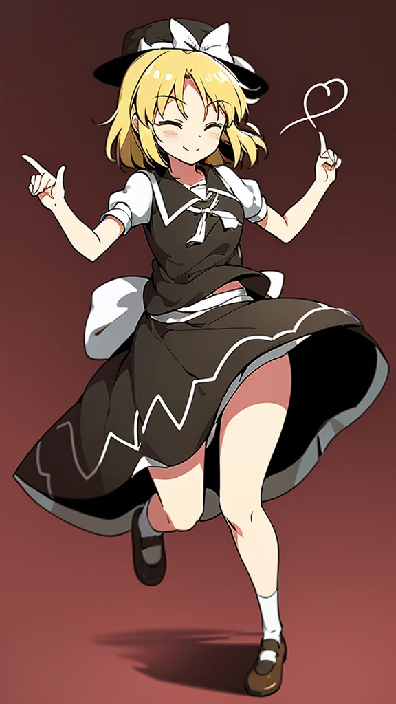 1girl, , , masterpiece, best quality, , medium blonde hair, forehead visible bags, yellow eyes, hat, heart, black headwear, puffy short sleeves, log black skirt, heart hads,,1girl, solo, yellow eyes, yellow hair, bow, hat bow, socks, black footwear, black skirt, short sleeves, yuki (touhou), black vest, white sleeves, frill skirt, light smile, from behind, to lift up one’s skirt, cowboy shot, from front, standing , raise one leg, crossed arms, arms up behind, arms behind back, hand between legs, put hands hip, one hand on hip, forward hands, arms raised in the air, punch hands, peace sign, waving, put up index finger, sit, lie down, closed eyes, lie face down, looking back, put one hand chest, leaning forward, cleavage, close up, horizontally outstretched arms, horizontally outstretched legs, front view, front face