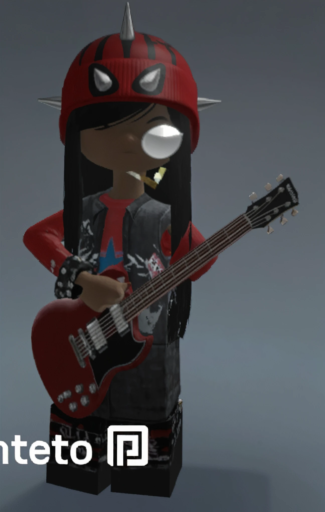 a close up of a person with a guitar and a hat, baixista, punk rocker, avatar roblox, roqueiro punk, he is a rock star, inspirado em Ren Bonian, inspirado em David Gilmour Blythe, guitarrista, !!altamente detalhado!!, avatar da parte superior do corpo, roupa punk, red sunglasses and a guitar, wearing a roupa punk