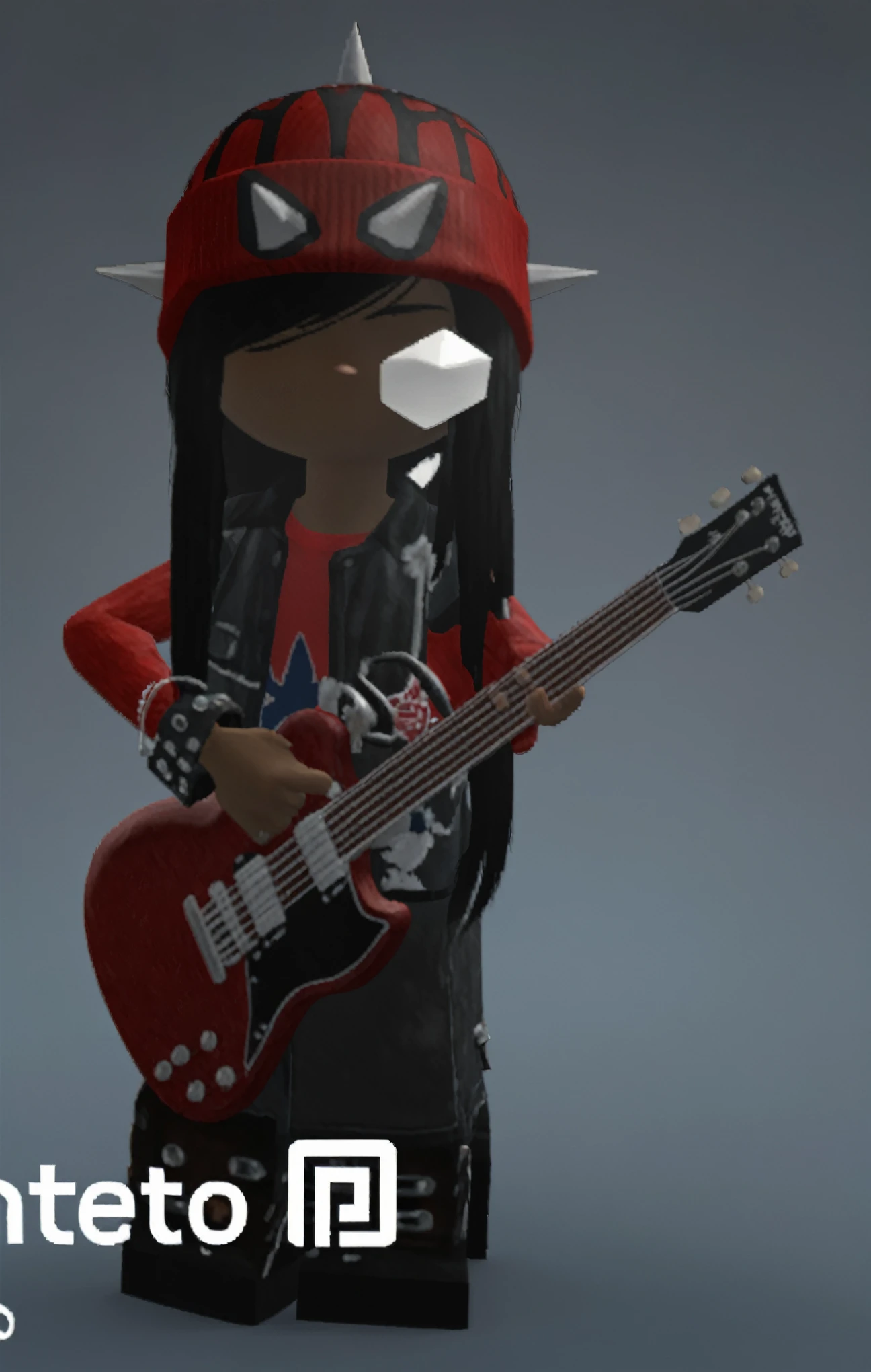 a close up of a person with a guitar and a hat, baixista, punk rocker, avatar roblox, roqueiro punk, he is a rock star, inspirado em Ren Bonian, inspirado em David Gilmour Blythe, guitarrista, !!altamente detalhado!!, avatar da parte superior do corpo, roupa punk, red sunglasses and a guitar, wearing a roupa punk
