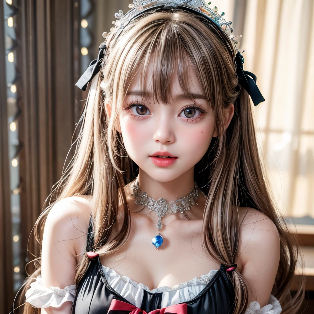 NSFW, 8k, High-level, absurd, masterpiece, best quality, primitive, very detailed CG, very detailed wallpaper, perfect lighting, Extremely detailed (((The personifying " LoveDoll " as a ))), MysticSight, Tyndall effect, Tyndall scattering, Studio gray background with (many Dazzling RainbowColor particles BokeH:1.28), (RoundlyButts, ThighGap), (Exposed:0.4), (Assfocus with looking ahead), BREAK (NOGIZAKA face variations) Extremely Detailed very KAWAII face variations, perfect anatomy, Childish, captivating gaze, elaborate detailed Eyes with (sparkling highlights:1.28), long eyelashes、Glossy RED Lips with beautiful details, Coquettish tongue, Rosy cheeks, Radiant PearlSkin with clear transparency . { (Dynamic LifeLike expressions:1.4) | :d) }, (large eyes:-1) .