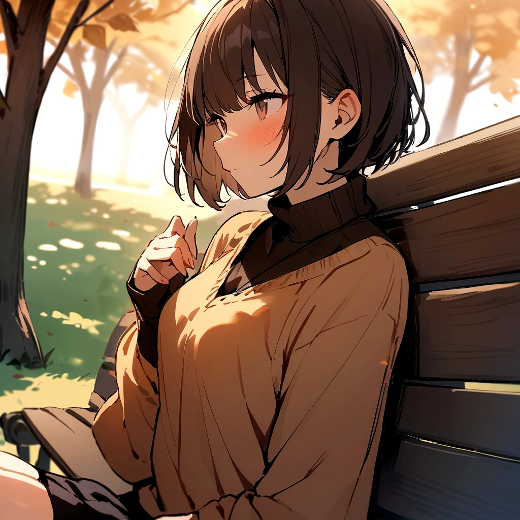 High res, masterpiece, 1girl, short hair  , sit in park ,wearing 