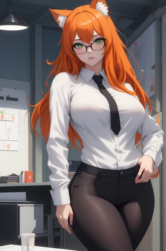 (masterpiece, Best quality), 8K, ultra detailed, realistic photo, Detailed face, perfect lighting, green eyes, bright orange hair, bright hair, fox ears, nice legs, side photo, beautiful, Cute, skin pores, 1 girl, perfect shirt, fully dressed, beautiful women 30 years old, Beautiful proportions, Russian woman, Caucasian, European, Business lady, stunningly beautiful woman, mother, thick legs, show ass, big breasts, (Thin white shirt:1.4), thick, hot, (White Office Wear:1.4), tight pants, (wide hips:1.2), thick, (white Office pants:1.3), spread your legs, Legs open, full length, wide hips, Glasses, with long orange hair, standing on the beach near the ocean, green eyes detailed digital anime art, cat ear, anime girl with long hair, гладкое аниме cg art, anime girl with long hair, digital anime art, work in Guweiz style, Beautiful anime portrait, Photorealistic render of an anime girl, pantyhose, Beautiful anime girl, advanced digital anime art, guweiz на artstation pixiv HD UHD HQ
