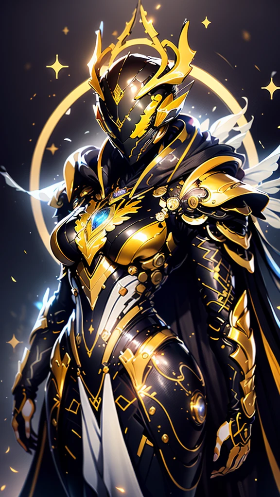A woman adorned in fantasy-style full-body armor, a crown-concept fully enclosed helmet that unveils only her eyes, a composite layered chest plate, fully encompassing shoulder and hand guards, a lightweight waist armor, form-fitting shin guards, the overall design is heavy-duty yet flexible, (the armor gleams with a golden glow, complemented by red and blue accents), exhibiting a noble aura, she floats above a fantasy-surreal high-tech city, this character embodies a finely crafted fantasy-surreal style armored hero in anime style, exquisite and mature manga art style, (mixture of Queen bee and Spider concept Armor, plasma), ((Element, elegant, goddess, femminine:1.5)), metallic, high definition, best quality, highres, ultra-detailed, ultra-fine painting, extremely delicate, professional, anatomically correct, symmetrical face, extremely detailed eyes and face, high quality eyes, creativity, RAW photo, UHD, 32k, Natural light, cinematic lighting, masterpiece-anatomy-perfect, masterpiece:1.5