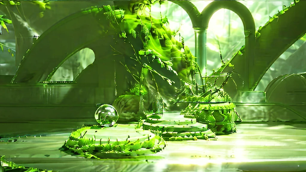 「１Encased in two glass domes、A beautiful and delicate terrarium。Mr.々Various kinds of green plants are harmoniously arranged、Small stones and tree branches are scattered around。Warm natural light pours in、It creates a fantastic atmosphere, as if a small world is spreading inside the terrarium.。Realistic and detailed texture and color、Generate a CG rendered terrarium wallpaper。」