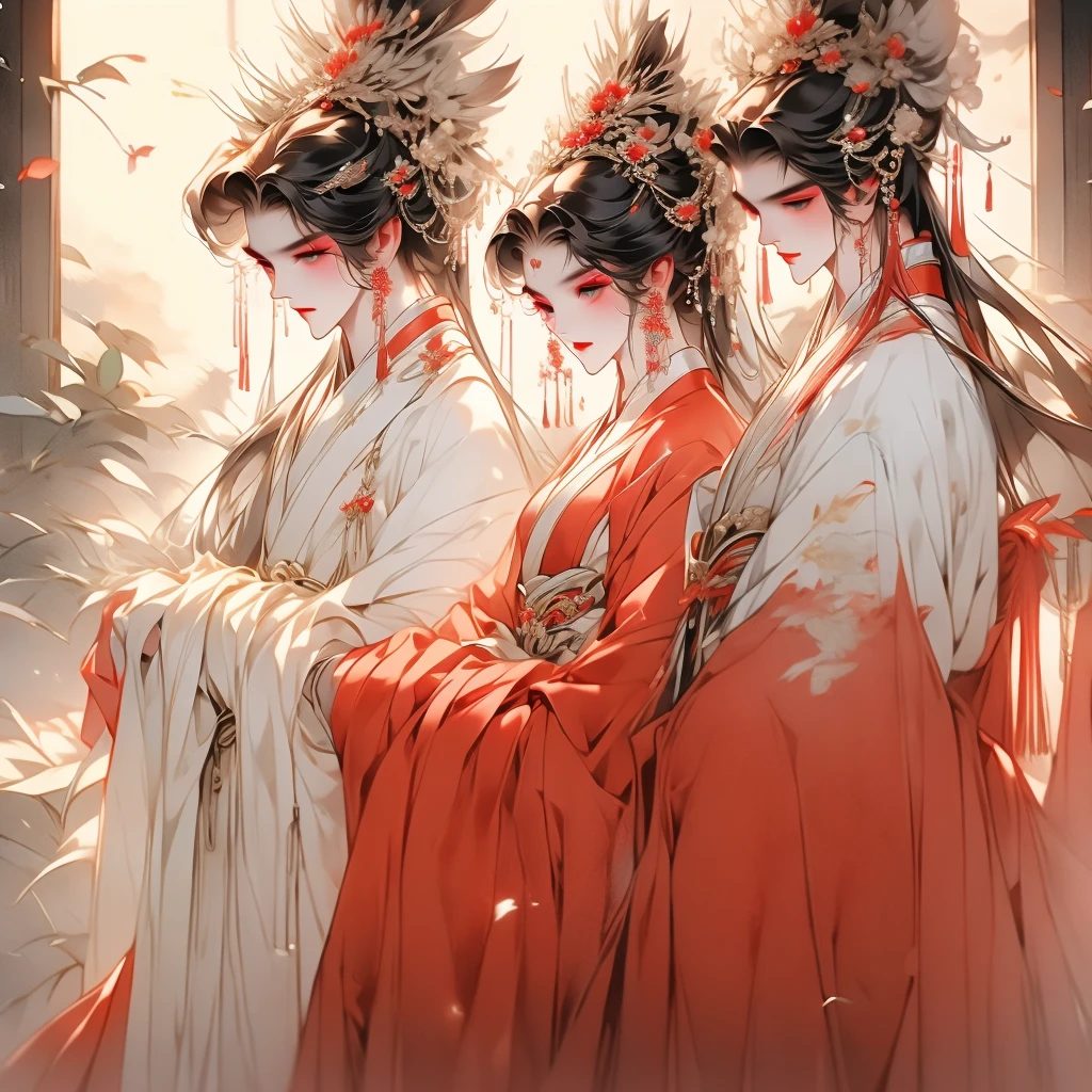 A chinese opera female and a male chinese opera singer wearing traditional coloured dressed clothes in a scene on a theater . Detailed image.Dinamic lighting.High definition.Masterpiece